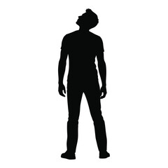 Silhouette of a man looking upwards with arms down simple artistic figure silhouette