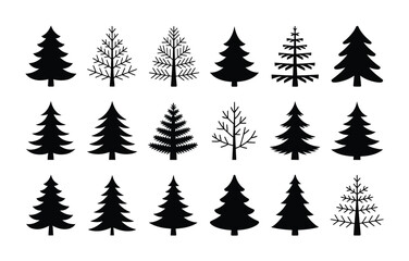 Obraz premium Christmas tree collection silhouette festive vector illustration