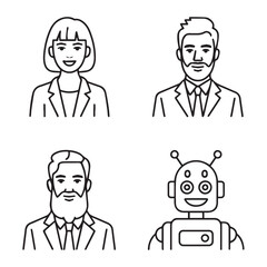 Minimalist Business People and Robot Icon Collection