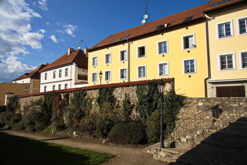 Architecture in old town of Pisek, South Bohemian Region, Czech Republic, Europe
