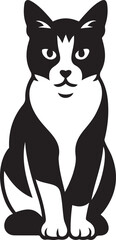 Tuxedo cat sitting profile black and white, Elegant feline silhouette vector design