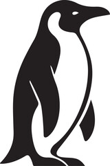 Penguin standing upright silhouette bird, Black and white penguin vector illustration