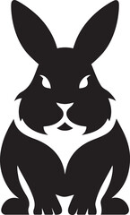 Stylized rabbit silhouette facing forward, Minimal bunny design black and white