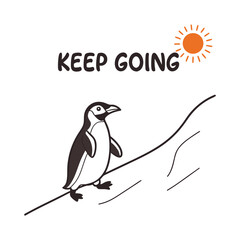 Walk Slow Dream Big – Motivational Penguin Vector (Black & Orange)