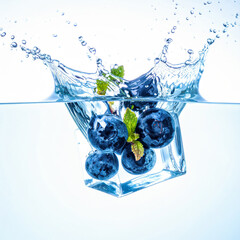 Floating Ice Cube with Fresh Blueberries