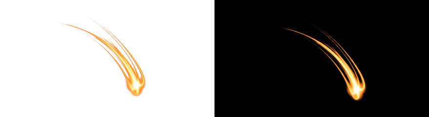 Two vibrant, fiery orange comet trails streak across a dark background, creating a dynamic and energetic visual effect.