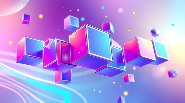 Dynamic pink and blue geometric cubes floating in a vibrant abstract composition, perfect for modern tech, creative business, or futuristic design projects