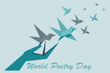 World Poetry Day Origami Birds Letters Music Vector Art
