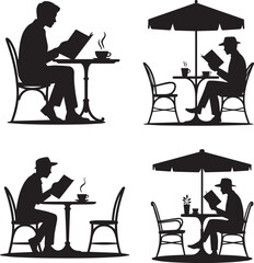 Cafe Reading Silhouette — People Sitting Outdoors Enjoying Coffee and Books