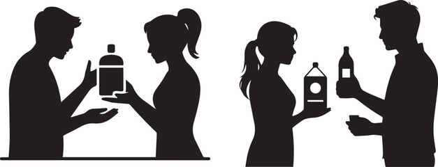 Customer and Seller Silhouette — Product Demonstration and Shopping Interaction