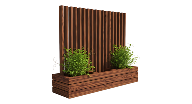 Wooden planter with privacy screen isolated on white isolated on transparent background