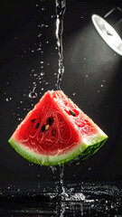 Flying Watermelon Piece with Dark Background