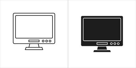Computer monitor icon in outline and solid style