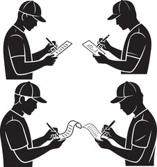 Delivery Worker Silhouette — Courier Writing Checklist and Invoice Illustration