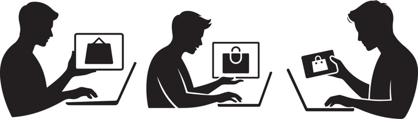 E-Commerce Shopping Silhouette — Online Buying and Digital Store Illustration