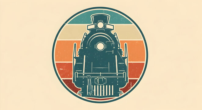 Vintage train illustration retro style locomotive graphic in a circle perfect for transportation themed designs and historical pro