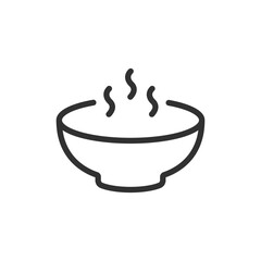 Bowl of soup, linear icon. Hot food and comfort meal. Line with editable stroke.