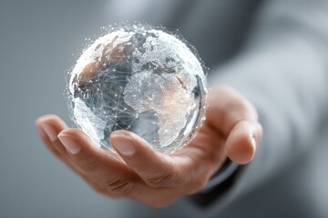 Person holds a digital globe displaying Africa, Europe, and the Middle East, showcasing interconnectedness and technology