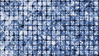 Abstract Grid of Blue Squares with Futuristic Details and Textures