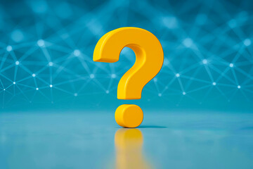 Yellow question mark on abstract network background
