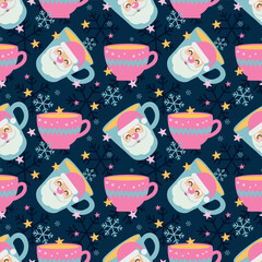 Holiday print. Drawing for gift packaging. Christmas pattern on a blue background.