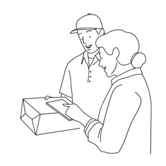 Courier delivering package to customer. Vector illustration