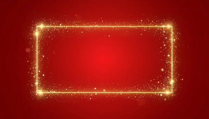 Sparkling Golden Frame on Red Background Festive and Decorative Design