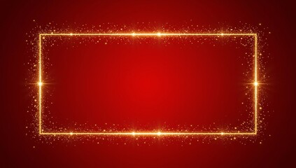 Elegant Golden Frame with Sparkles on a Red Gradient Background