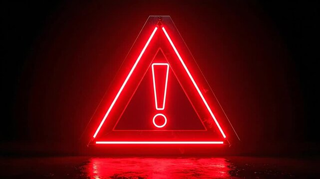 Red Neon Warning Sign on Black Background