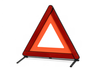 Emergency warning triangle standing on a transparent background, ensuring road safety and caution for motorists