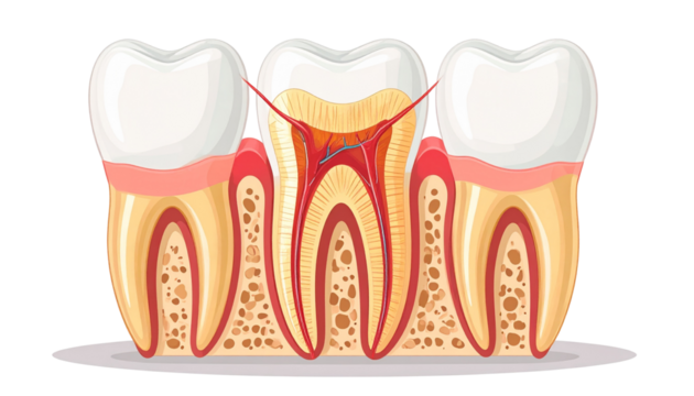 Flat Vector Anatomical Diagram of Molar Tooth Cross Section, Educational Illustration, Isolated on Transparent Background