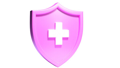 Obraz premium Isolated on Transparent Background 3D Glossy Pink Shield with White Cross Emblem, Angled Perspective