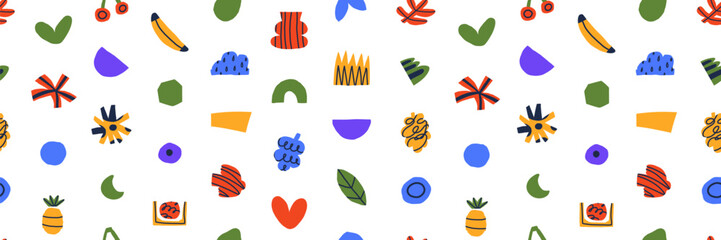 The pattern of shapes creates a tropical style. Matisse elements bring a jungle feeling with seamless colors. The design stays minimal and connected to nature.