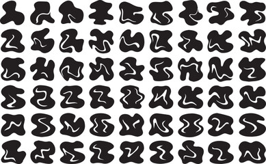 Abstract Distorted Fluid and Wavy Blob Vector Shapes Organic Retro Black Design Elements