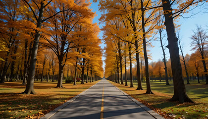Golden Autumn Road: A Vibrant Path Through Fall Foliage