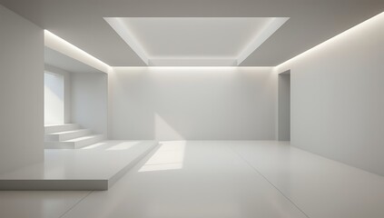 Minimalist Modern Interior Empty White Room with Architectural Features