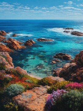vibrant coast in yallingup western australia featuring colorful rocks bushes and ocean