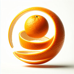 Orange Peel Levitating in Perfect Spiral Above Fruit