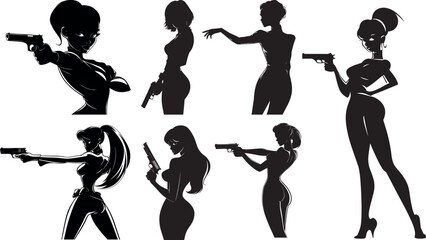 Mix of silhouettes of women in dynamic poses