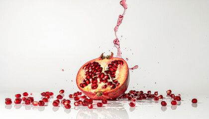 Pomegranate Burst Captured with Juice Droplets