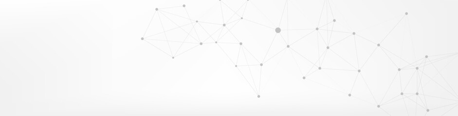 Fototapeta premium Clean white background with an abstract network of interconnected grey dots and lines, representing modern data, communication, and technological connections.