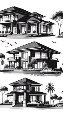 Scrolling Monochrome Vector Architecture on White Background Loop