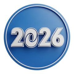 Blue 2026 3d rendering isolated on transparent background for new year concept