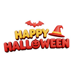 Happy halloween with bat and witch hat isolated on transparent background
