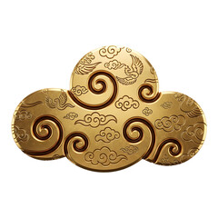 Golden chinese cloud pattern isolated on transparent background for decoration