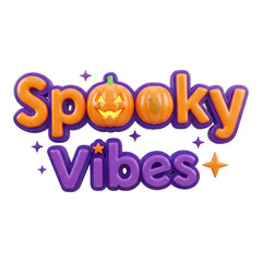 Spooky vibes text with pumpkins isolated on transparent background for halloween