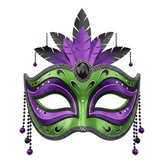 Elegant green and purple venetian mask isolated on transparent background