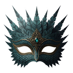 Elegant teal and gold venetian mask isolated on transparent background