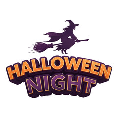 Halloween night design with flying witch isolated on transparent background