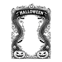 Halloween frame with pumpkins, ghosts, and bats isolated on transparent background